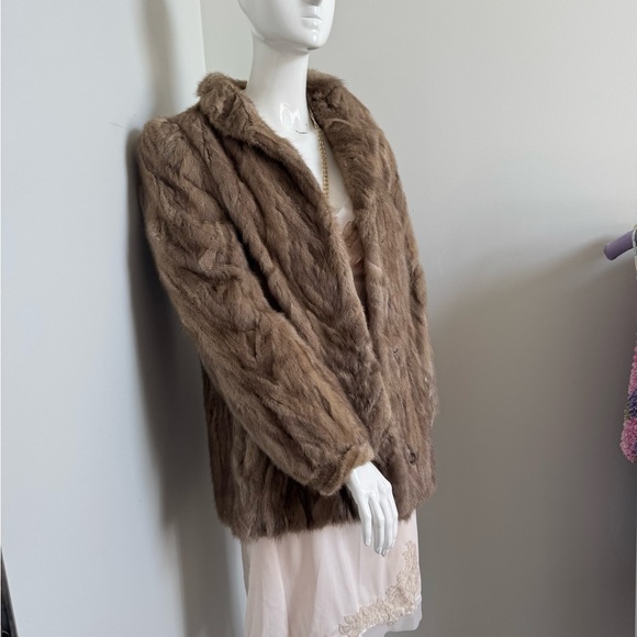 Vintage Taupe Mink Fur Coat 1960s Soft Brown Luxury Mid-Century Glamour S/M - Picture 10 of 13